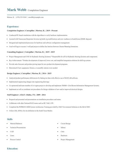 Completion Engineer Resume