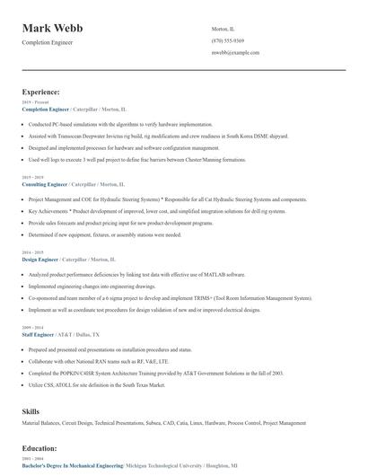 Completion Engineer Resume