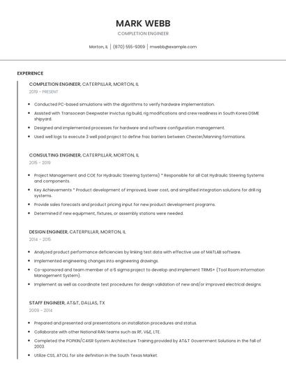 Completion Engineer Resume