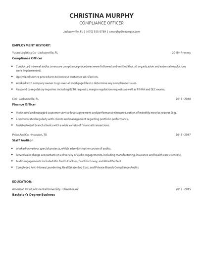 Compliance Officer Resume