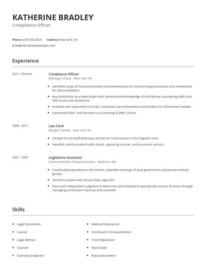 Compliance Officer Resume