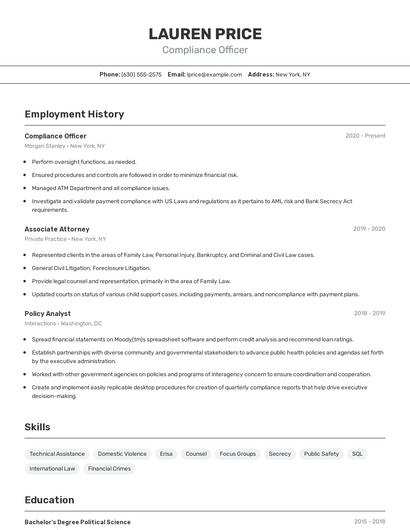 Compliance Officer Resume