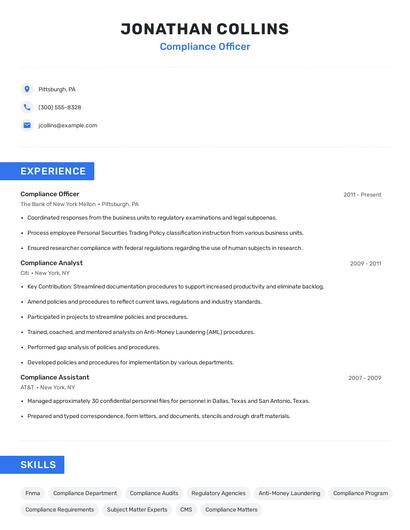 Compliance Officer Resume