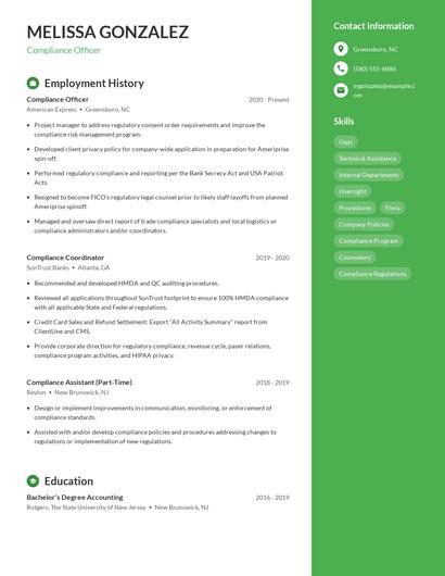 Compliance Officer Resume