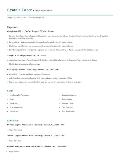 Compliance Officer Resume