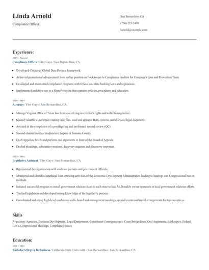Compliance Officer Resume