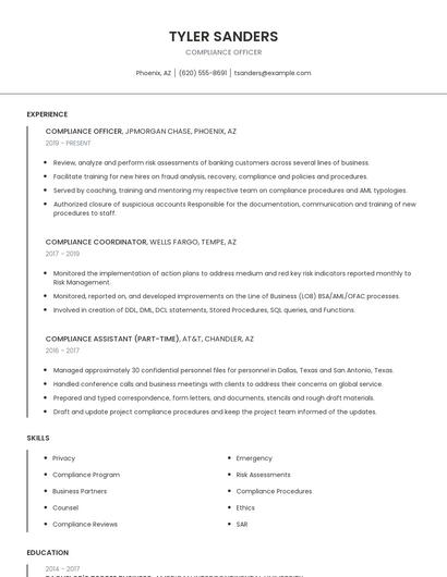 Compliance Officer Resume