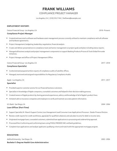 Compliance Project Manager Resume