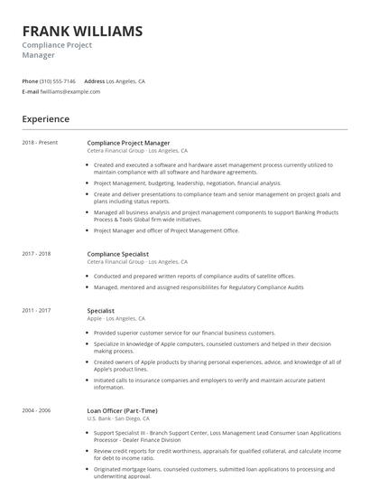 Compliance Project Manager Resume