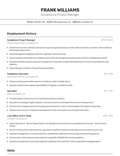 Compliance Project Manager Resume
