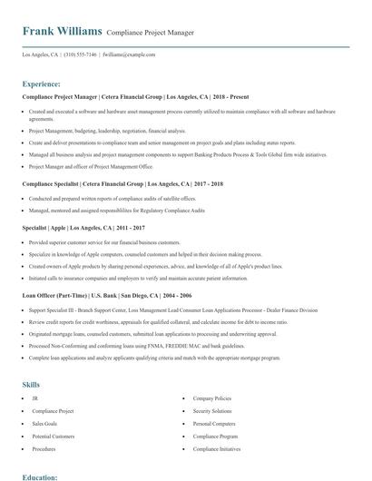 Compliance Project Manager Resume