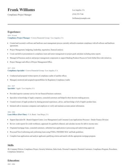 Compliance Project Manager Resume