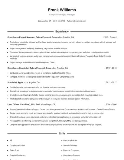 Compliance Project Manager Resume