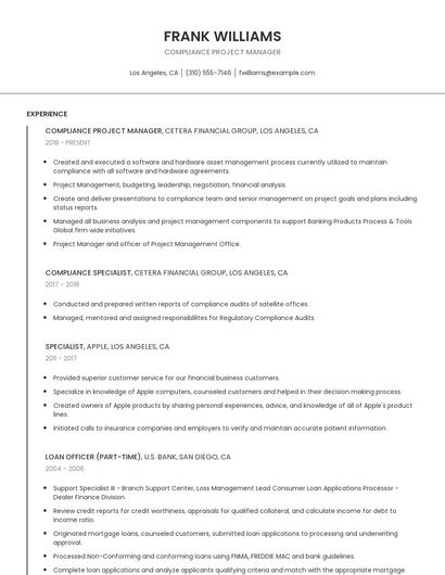 Compliance Project Manager Resume