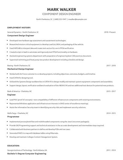 Component Design Engineer Resume