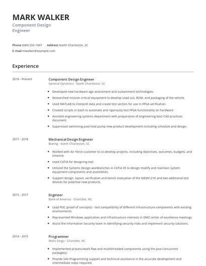 Component Design Engineer Resume
