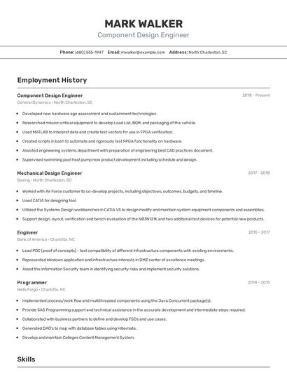 Component Design Engineer Resume