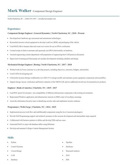 Component Design Engineer Resume
