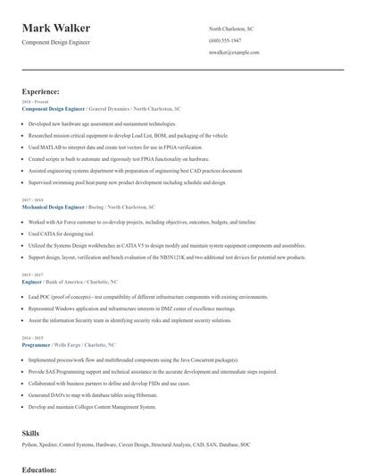 Component Design Engineer Resume
