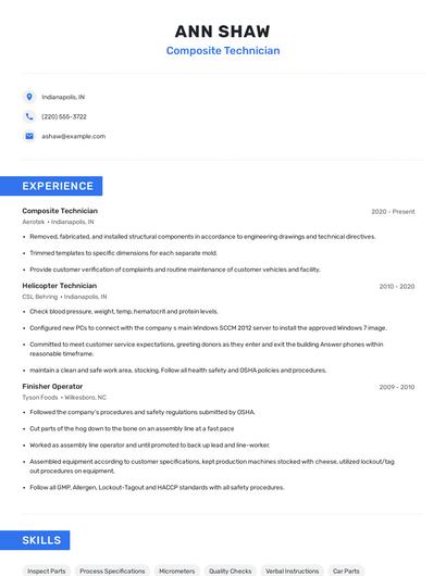 Composite Technician Resume