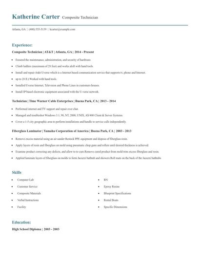 Composite Technician Resume