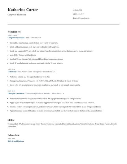 Composite Technician Resume