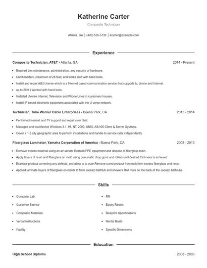 Composite Technician Resume