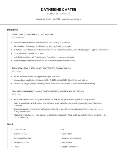 Composite Technician Resume