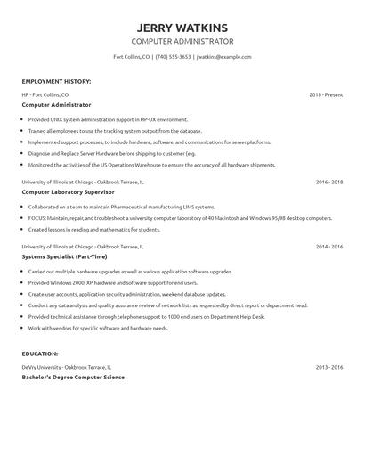 Computer Administrator Resume