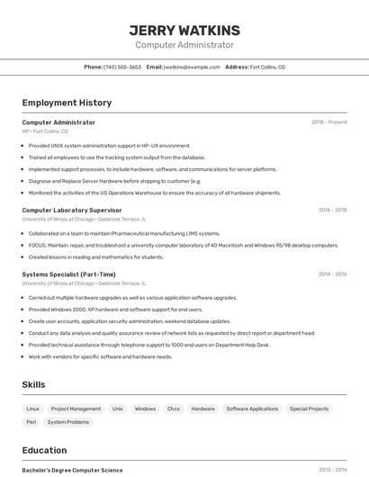 Computer Administrator Resume
