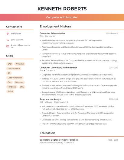 Computer Administrator Resume