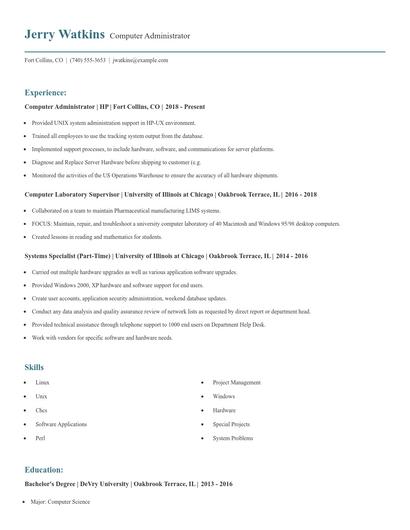 Computer Administrator Resume
