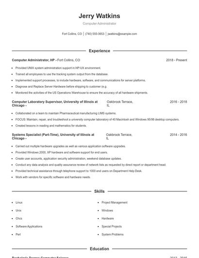 Computer Administrator Resume