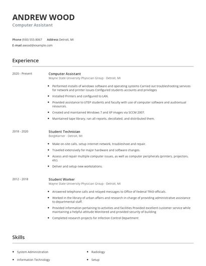 Computer Assistant Resume