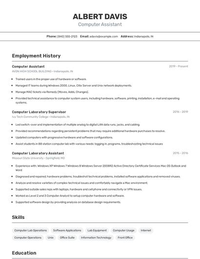 Computer Assistant Resume