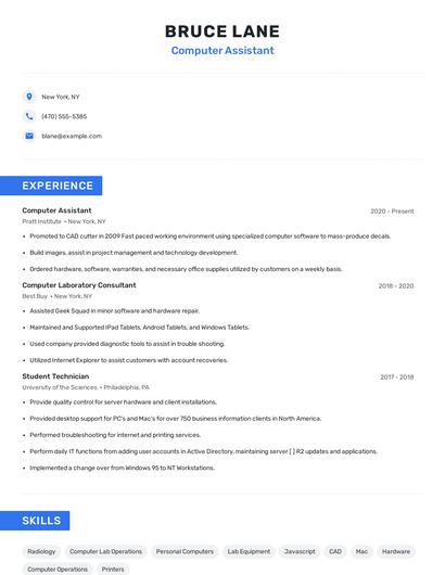 Computer Assistant Resume