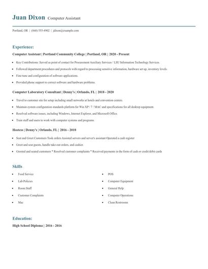 Computer Assistant Resume