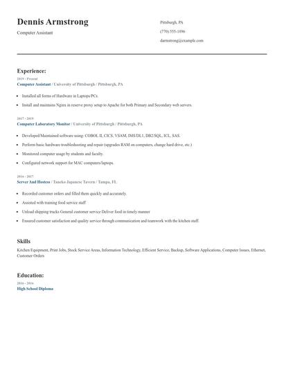 Computer Assistant Resume