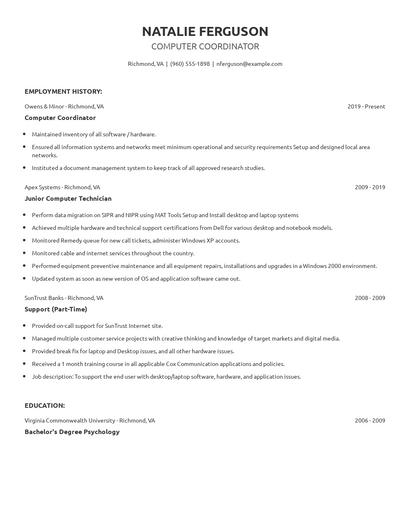 Computer Coordinator Resume