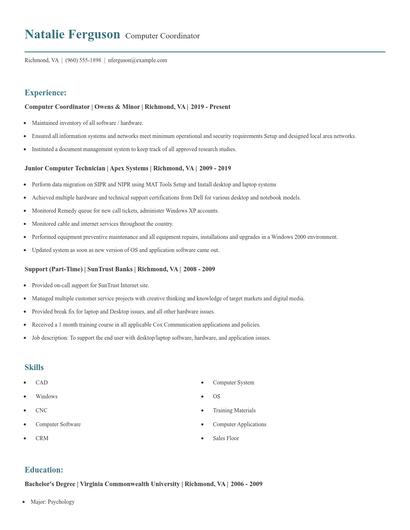 Computer Coordinator Resume