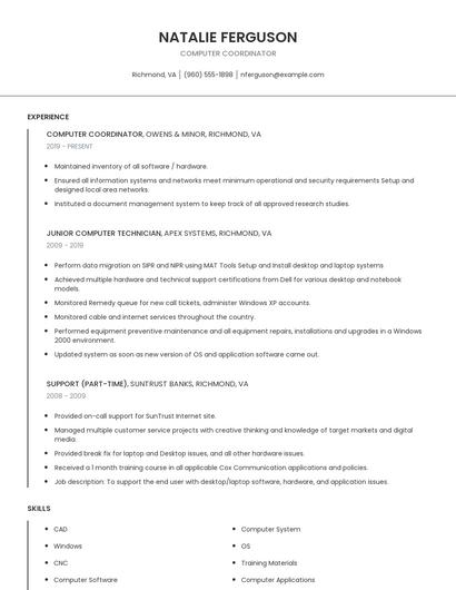 Computer Coordinator Resume