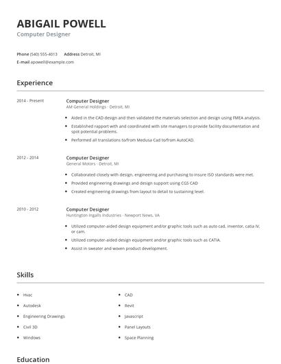 Computer Designer Resume