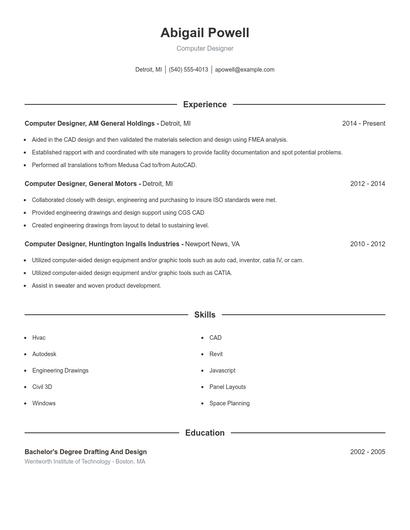 Computer Designer Resume
