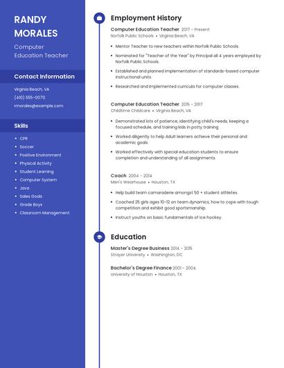 Computer Education Teacher Resume