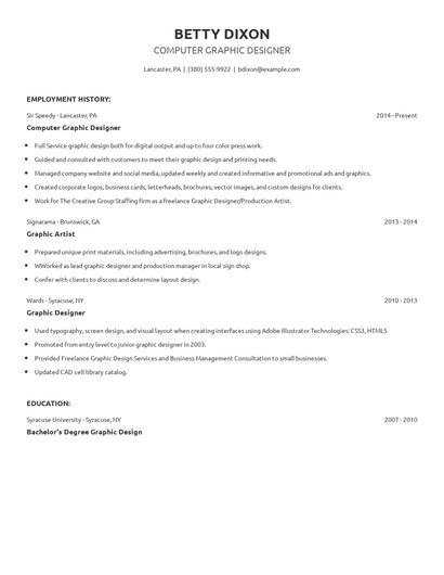 Computer Graphic Designer Resume