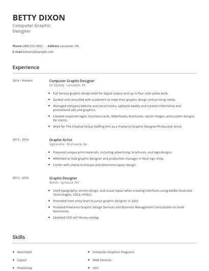 Computer Graphic Designer Resume