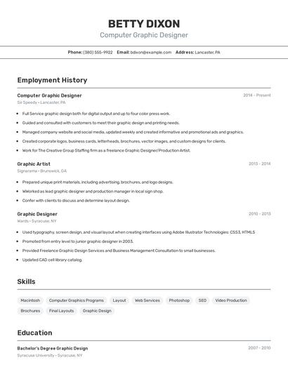 Computer Graphic Designer Resume