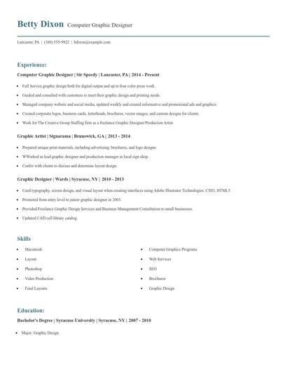 Computer Graphic Designer Resume