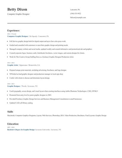 Computer Graphic Designer Resume