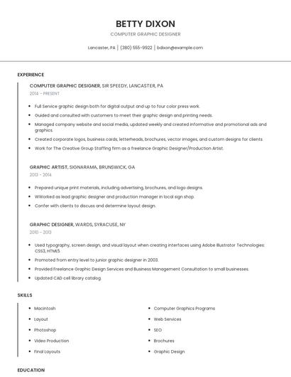 Computer Graphic Designer Resume